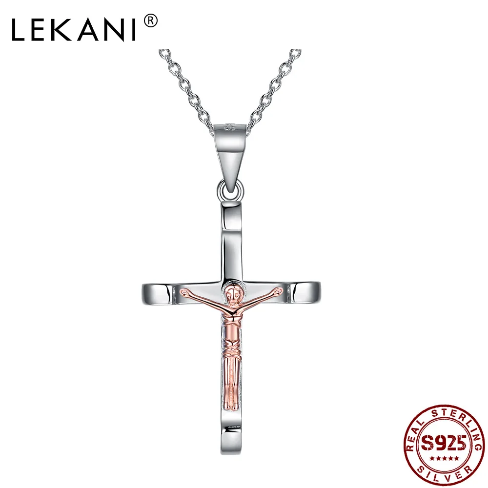 LEKANI 925 Sterling Silver Pendant Necklace Fashion Jesus Cross Pendant Boutique Christ Pendant Necklace Jewelry Gift Trend 2021