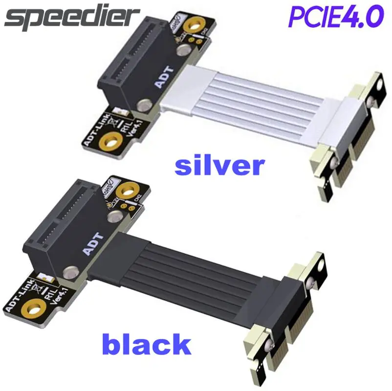 

Плата расширения, новинка, черно-серебристый ленточный кабель расширения PCIe 4,0x1 к x1, Райзер, карта расширения, двойной 90 вертикальный PCI-E 1x Gen4...
