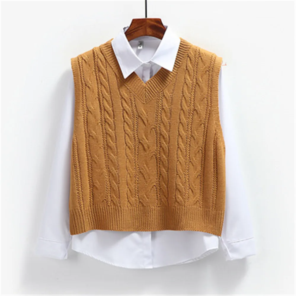 Модный трикотажный свитер в стиле преппи с v-образным вырезом женский жилет на