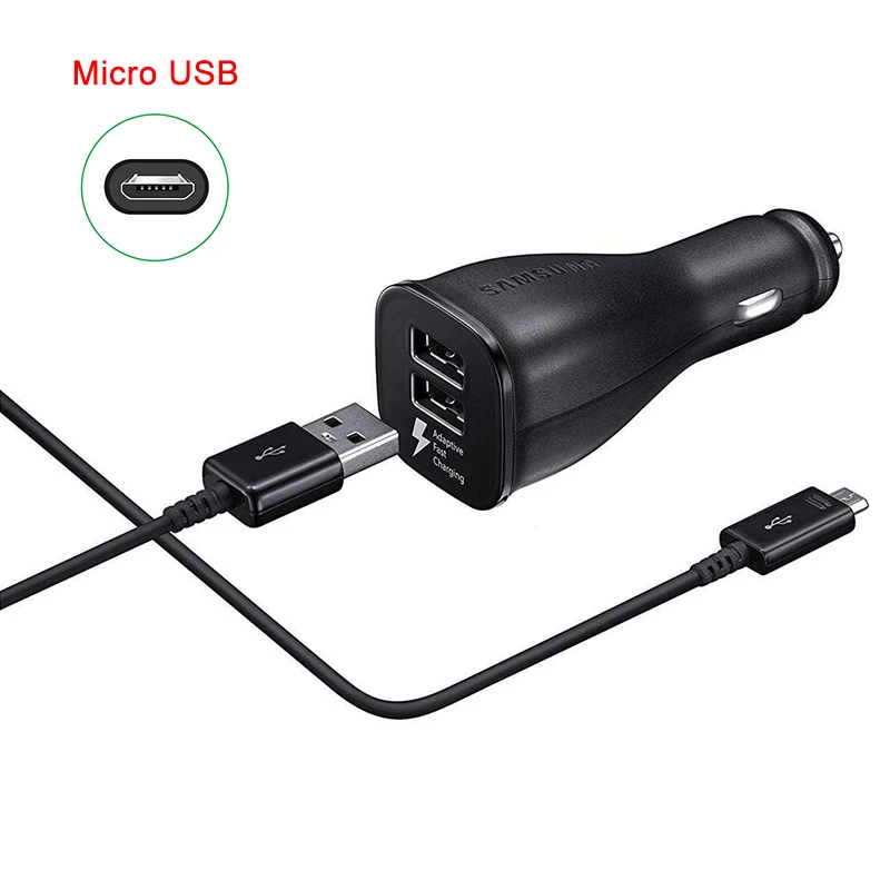 Samsung Car Charger Dual USB Adaptive Fast Adapter Micro/Type C Cable For Galaxy S6 S7 S8 S9 S10 Note 10 Plus A70 A50 9 8 5 | Мобильные