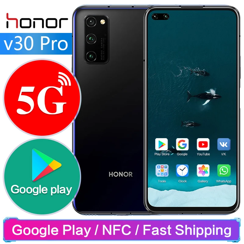 Honor V30 Pro 8G 256G глобальная ROM 5G Версия Поддержка NFC Face ID Kirin990 SOC 30x zoom 6 57 &quot5 камер 4100mAh