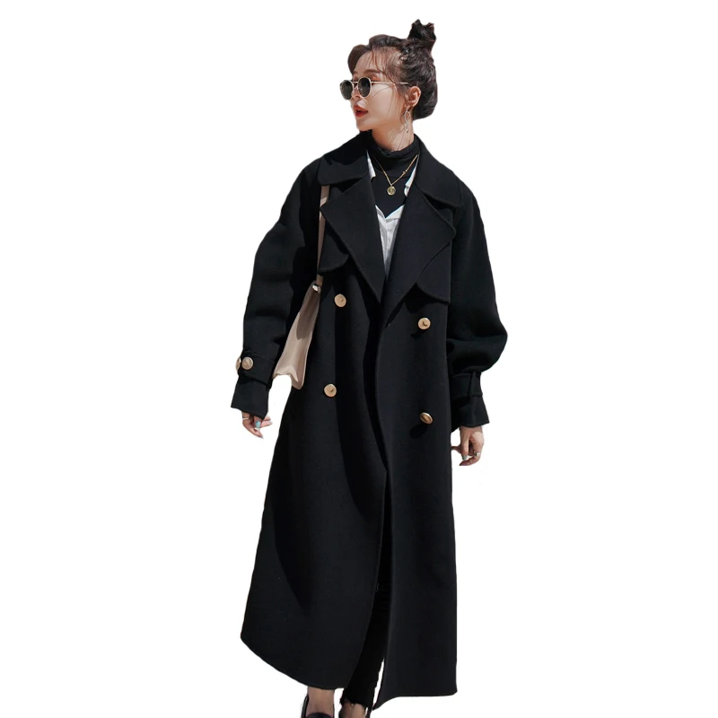 

Черное шерстяное пальто, женская верхняя одежда, новая модная Толстая шерстяная куртка средней длины, осенне-зимняя шерстяная ветровка, Жен...