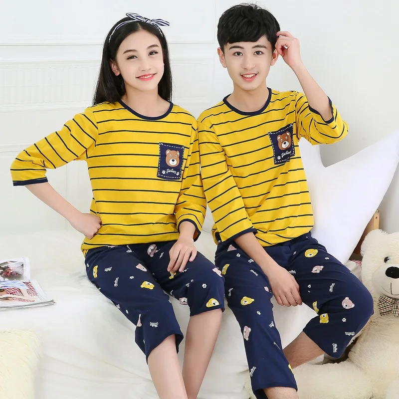 

New Teens Clothes Kids Clothing Set Big Boy Girl Pajamas Sets Girls Boys Cotton Sleepwear Half-sleeve Pyjamas Kids Home Clothes