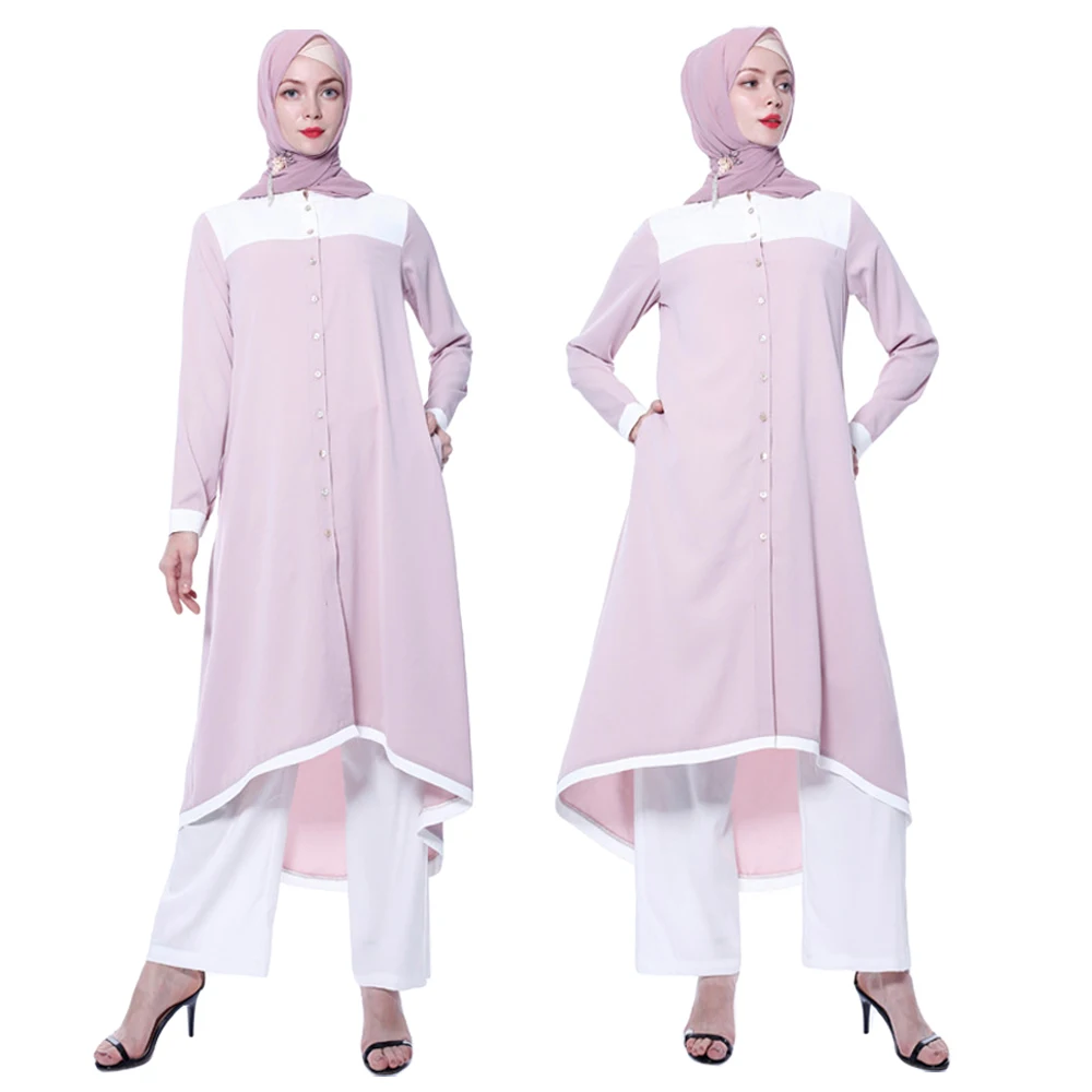 

2PCS Abaya Muslim Women Long Sleeve Casual Blouse Tops+Pants Sets Islamic Clothes Arab Malay Bangladesh Suits Prayer Full Cover