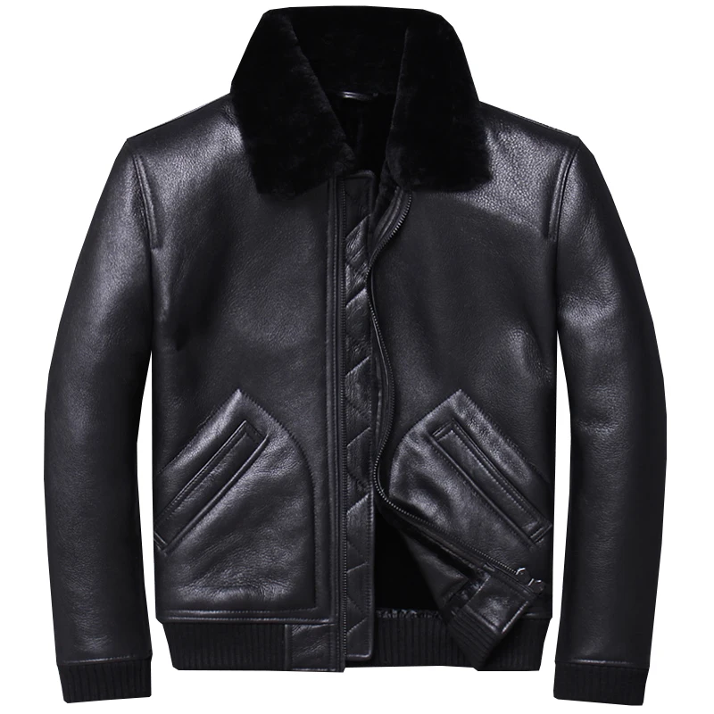 Мужская кожаная куртка с меховой подкладкой зимняя мотоциклетная из натуральной