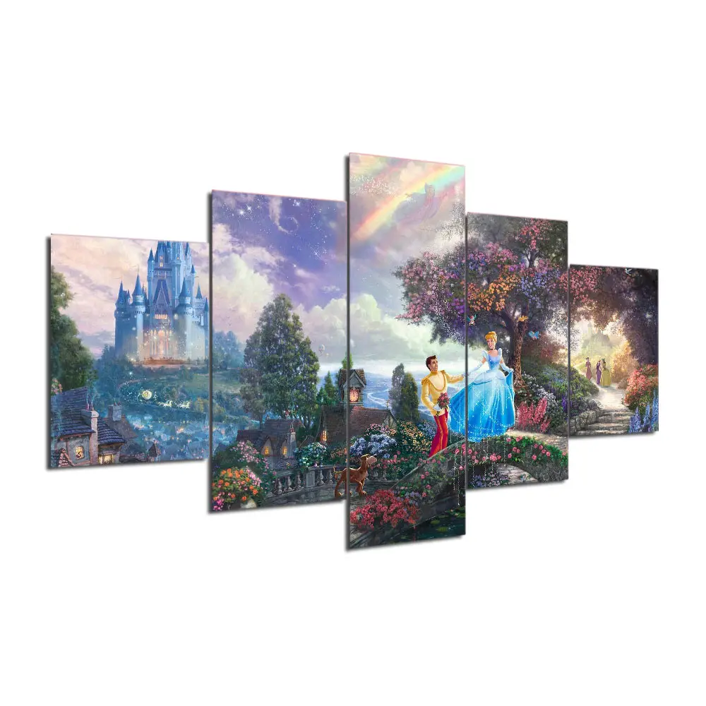 5 Panel HD print Thomas Kinkade Cinderella castle Painting Canvas Wall Art piece Picture Home Decoration Print F1129 | Дом и сад