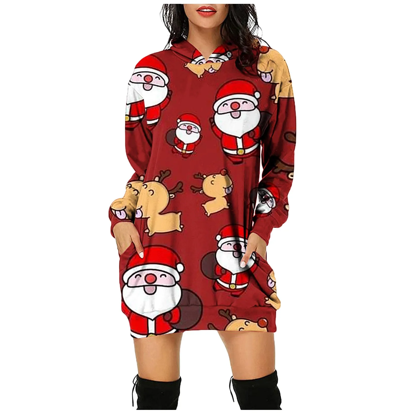 

Женское Короткое платье-свитшот с капюшоном и карманами