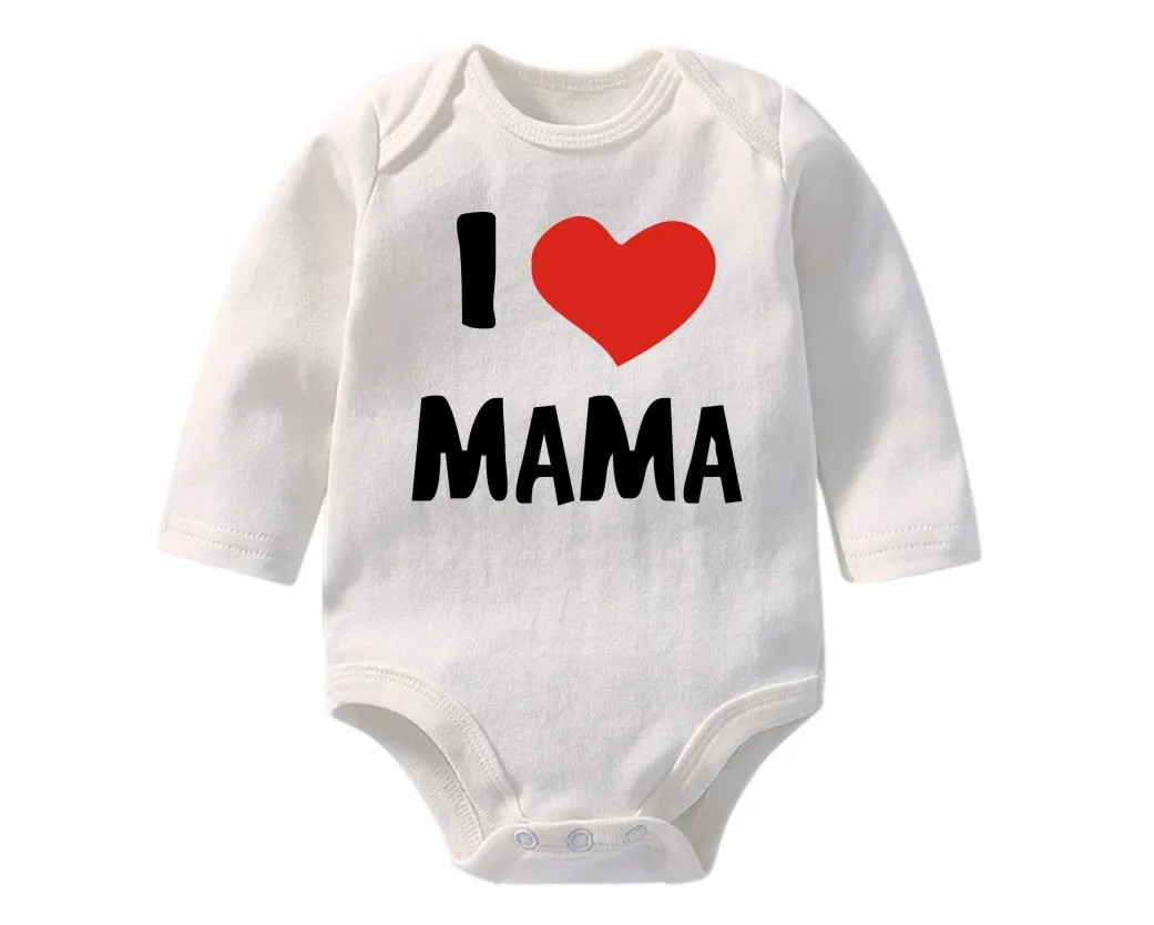 Хлопковая одежда для новорожденных с принтом I MAMA PAPA весенний белый комбинезон