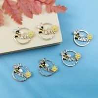 10pcs alloy enamel bee charms daisy flower animal round pendants necklace earrings jewelry diy accessory craft making