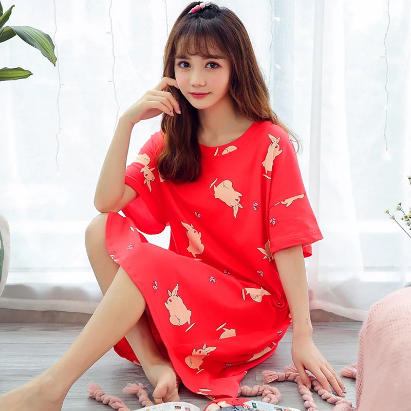 2022 Spring and Summer Women's Nightdress Cute Printing Loose and Comfortable Nightwear Home Service Sexy Sleepwear Sleep Tops