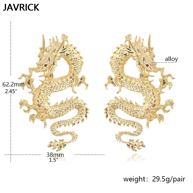 Женские серьги гвоздики золотого цвета в стиле панк рок сережки с драконом из
