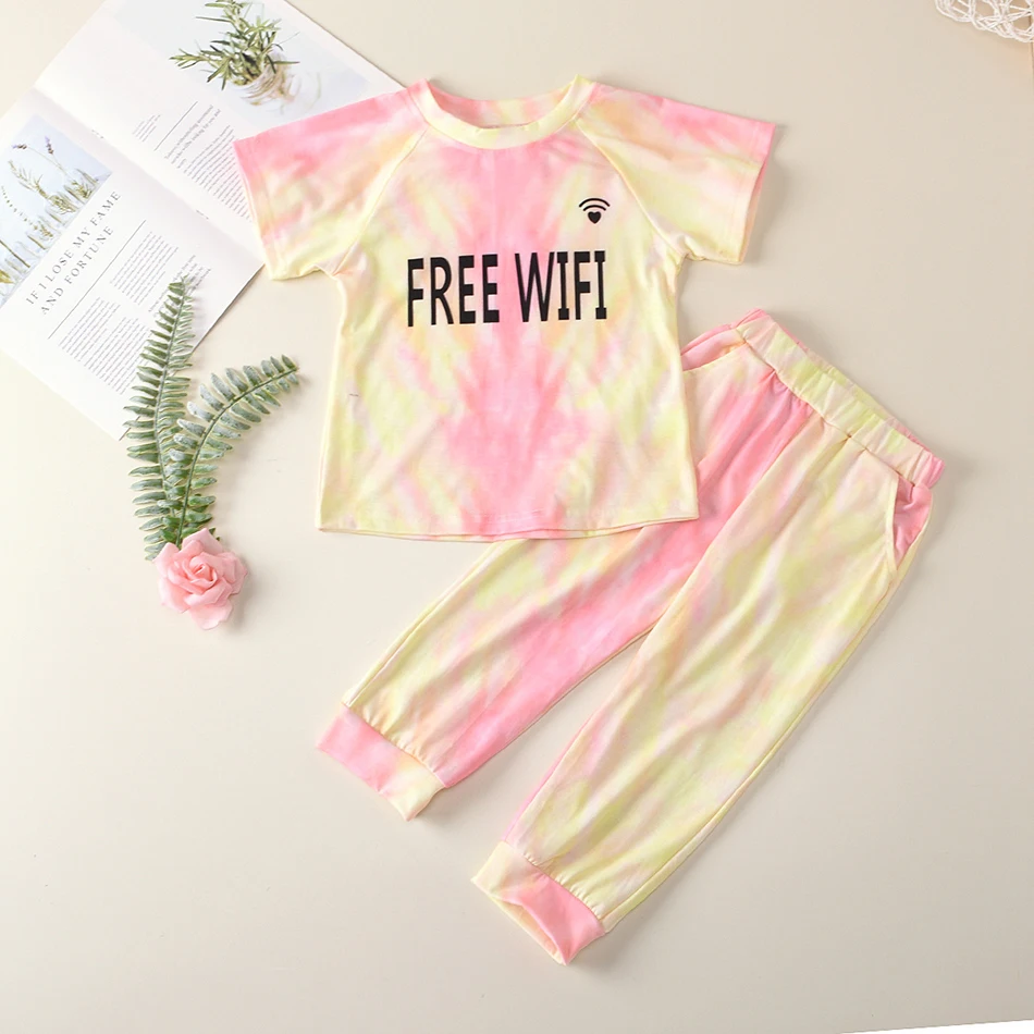 

Детские резинки для девочек-dye Печатные Комплекты одежды для От 1 до 6 лет летние футболки с короткими рукавами футболка с принтом в виде руба...