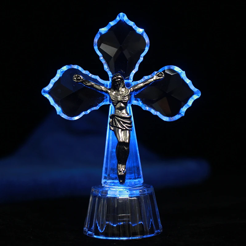 

Religion Style LED Christian Jesus Crystal Cross Ornaments Figurines Miniatures