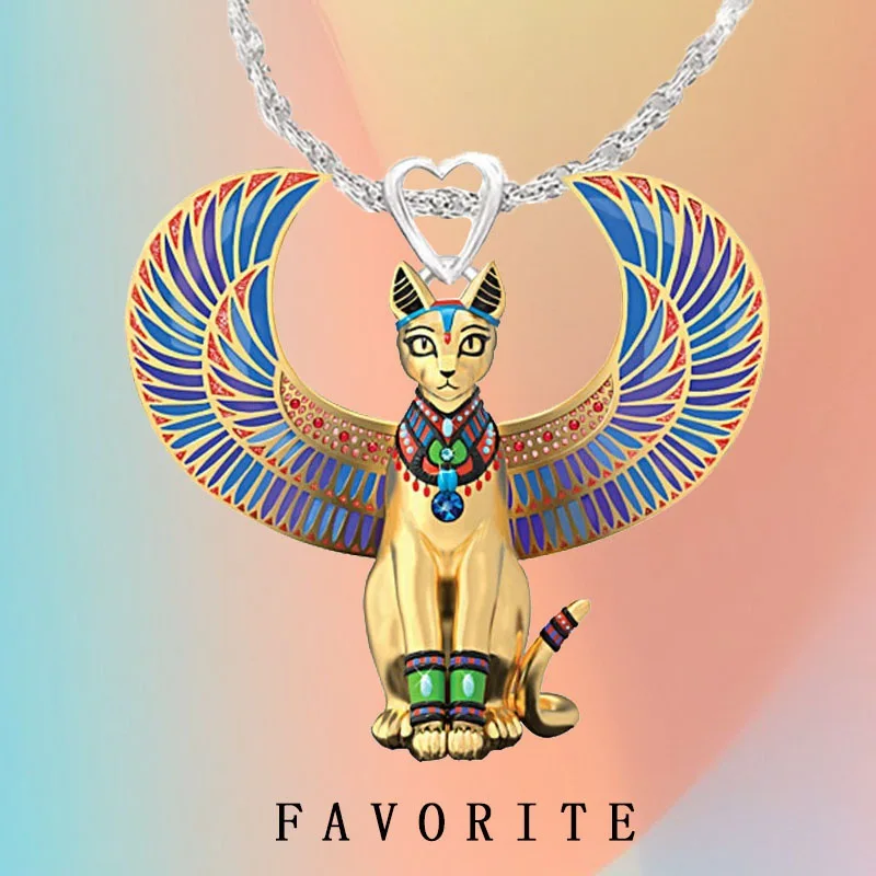 

Creative Fashion New Cat Heart Necklace Pendant Color Wing Necklace for Women Girl Party Jewelry Gift