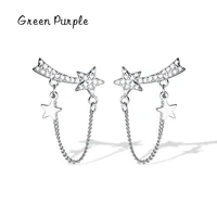 stars chain tassel stud earrings for women wedding genuine 925 sterling silver sparkling clear cz earring luxury fine jewelry