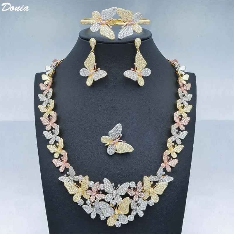 

Donia jewelry Luxury best selling AAA zircon plating 18K tricolor gold exaggerated butterfly collar necklace bracelet earrings 4