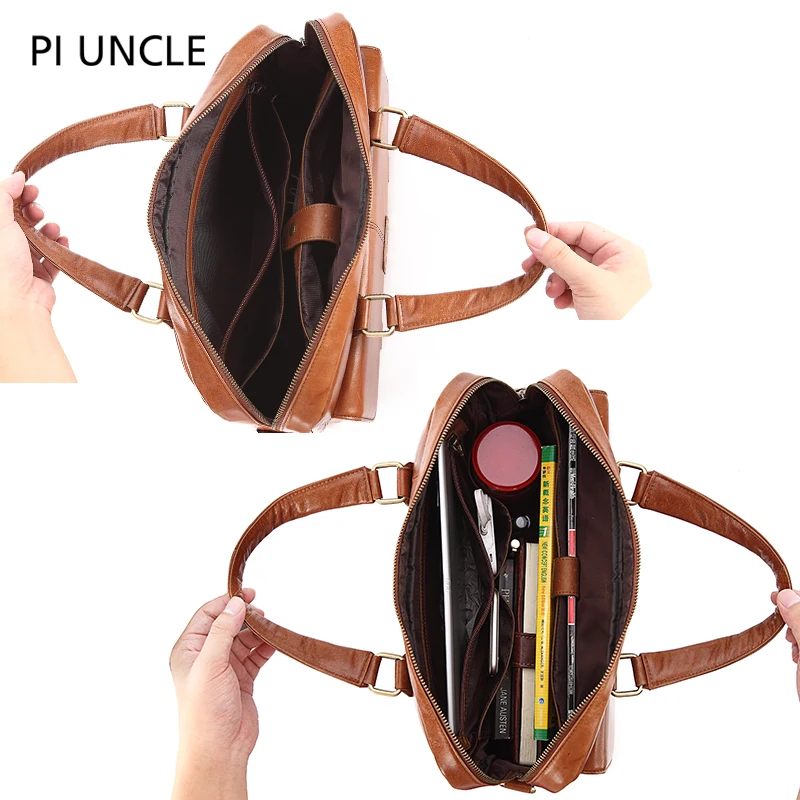 Piuncle из брендовой натуральной кожи Для мужчин Портфели большие сумки мужской