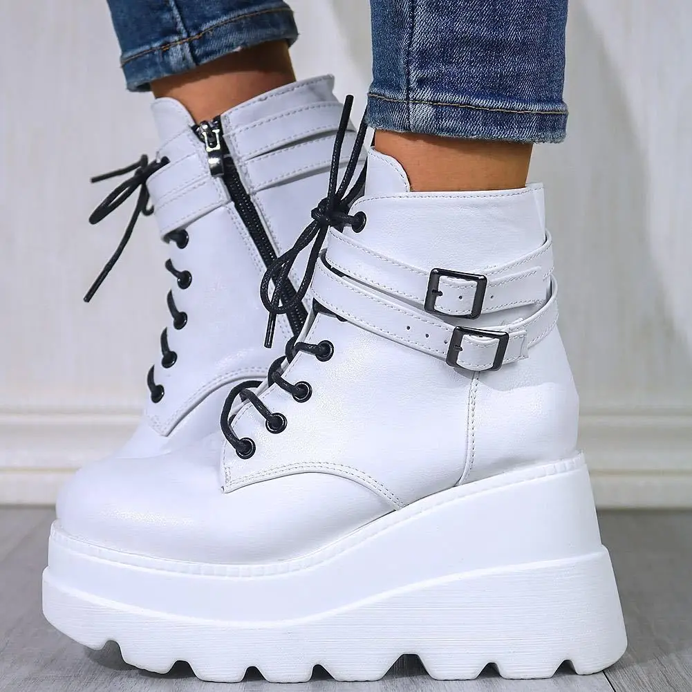 

Prowow Platform Ankle Boots Women Side Zipper Later Design Female Hot-Selling Autumn Winter Ladies Round Toe British Booties