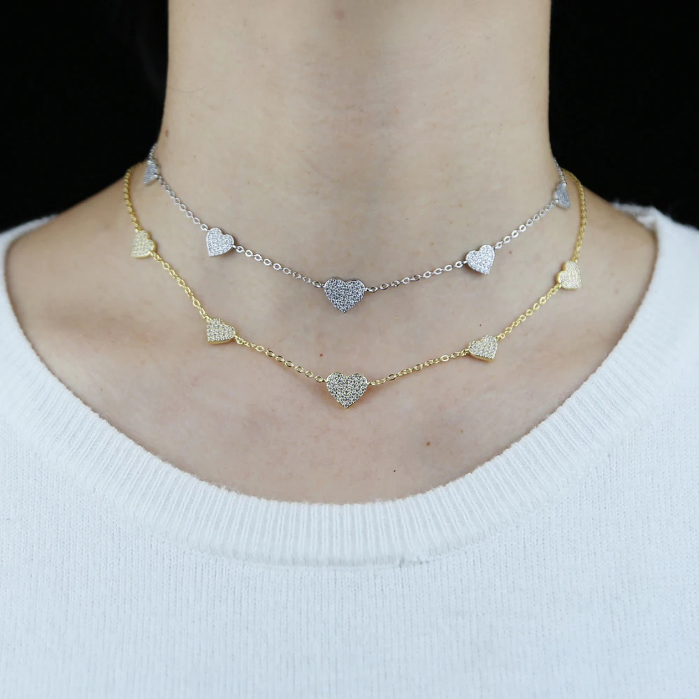 

2023 SUMMER NEW Fashion Women Multi Cz Paved Heart Multi-Layer Clavicle Neck Chain Necklace Heart-Shaped Pendant Wedding Jewelry