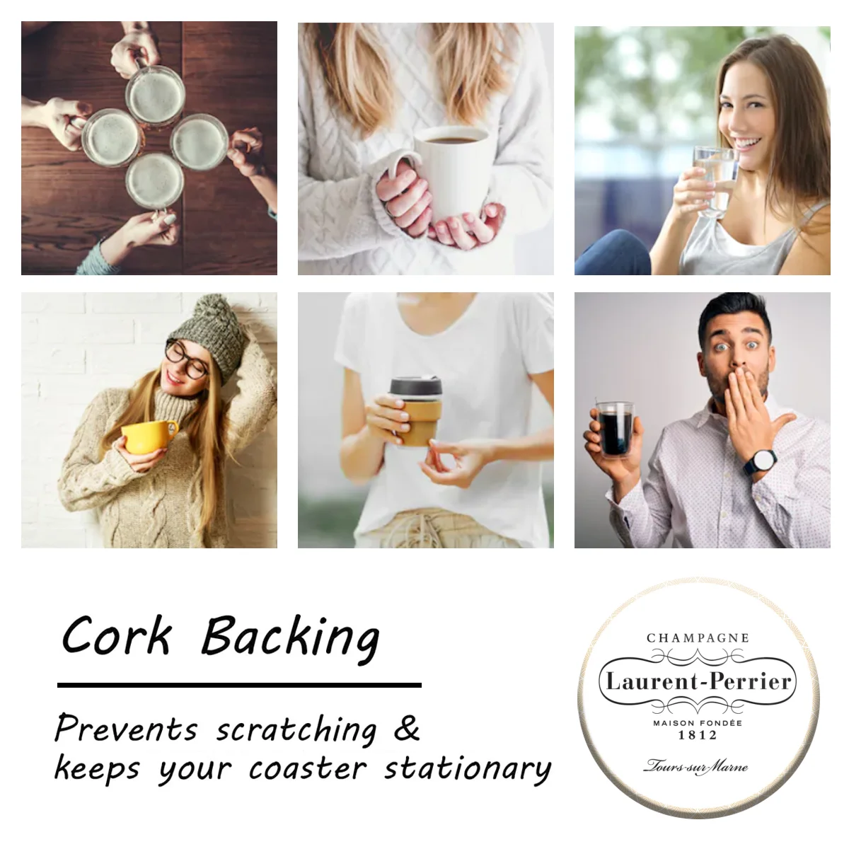 

Laurent-Perrier Champagne Round Coasters, Cork Coasters for Drinks, Suitable for Dining Tables, Desks, Restaurants bybd01