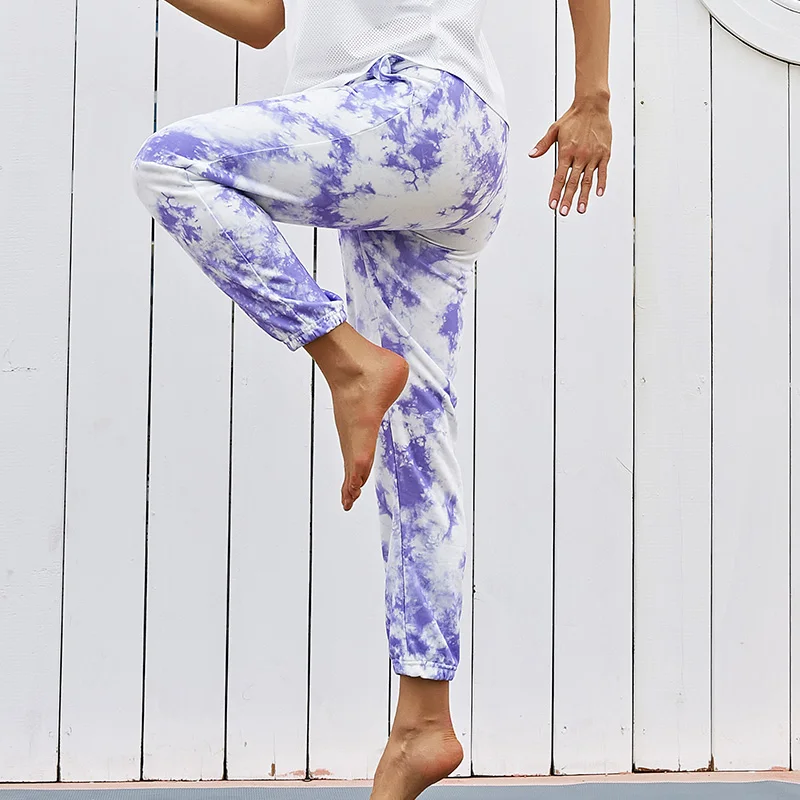 

Tie Dye Printed Sweatpants Women Casual Loose Long Trousers Elastic High Waist Pants Joggers Drawstring Side Pockets Leggings