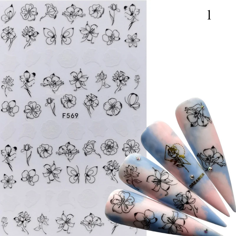 

1 Sheet 3D Nail Sticker Fashion Nail Sticker Abstract Nails Inspired Decals Art 3D Adhesive Sliders Manicure Accessory