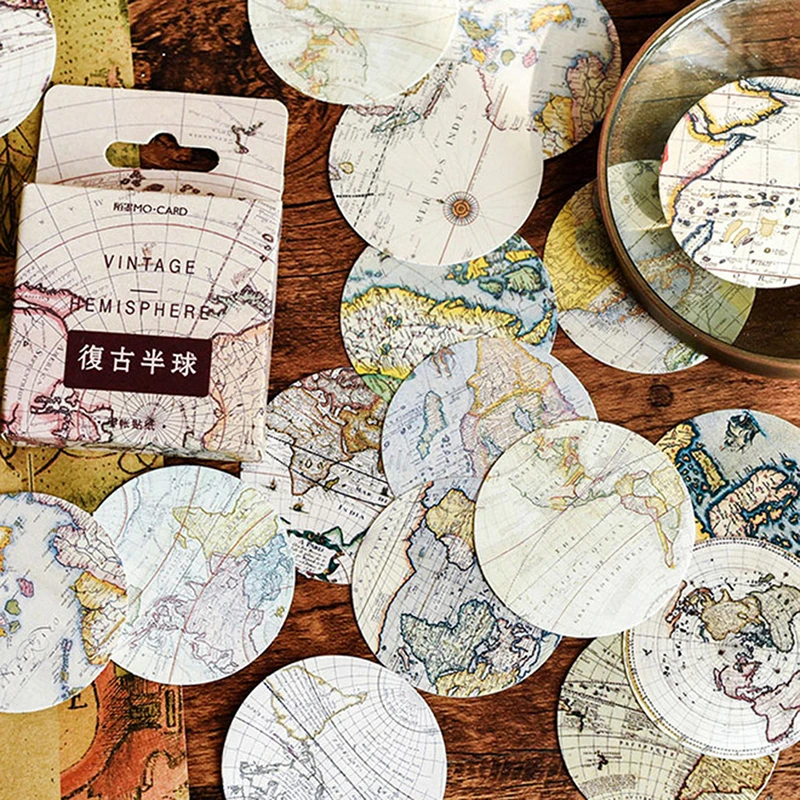 

46pcs/Box Vintage Poster Map DIY Diary Stickers Paper Lables Gifts Packaging Decor