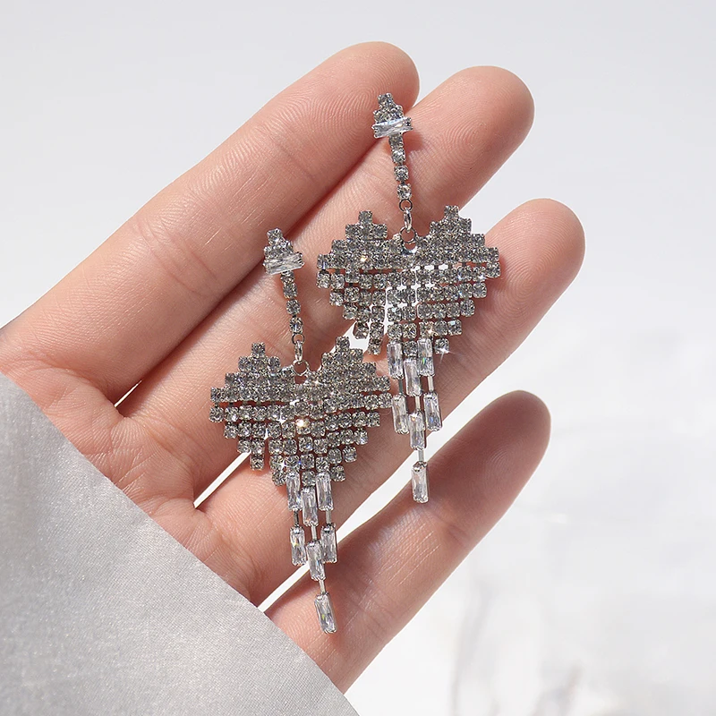 

Korean Hot 14k Real Gold Jewelry Tassel Heart Earrings for Women Top High Quality AAA Shiny Zirconia S925 Silver Needle Hot Gift