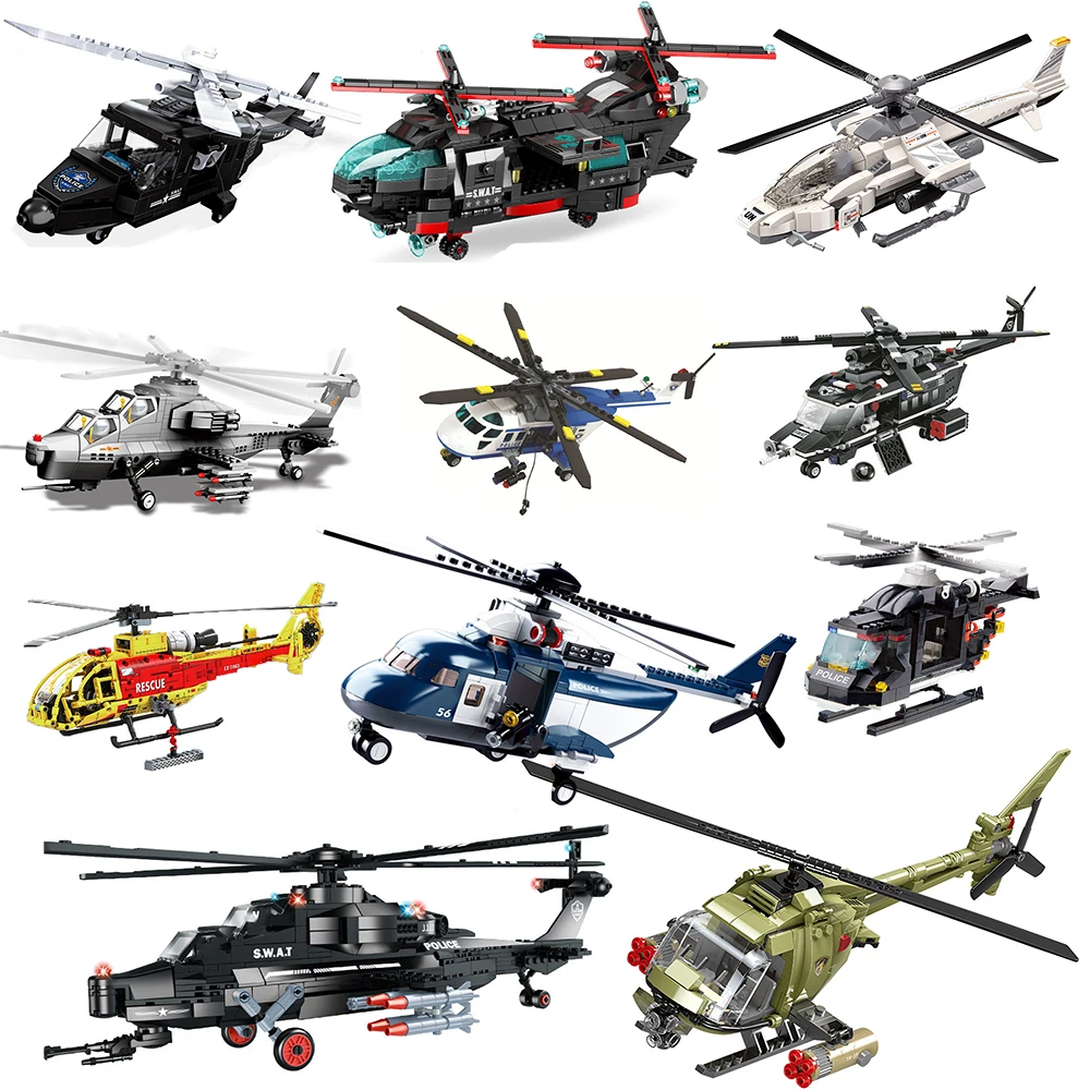 

Helicopter Sets City Police Military Plane Model Building Blocks War Army Fighter Fire Rescue Huey Copter Swat Bricks Kids Toys