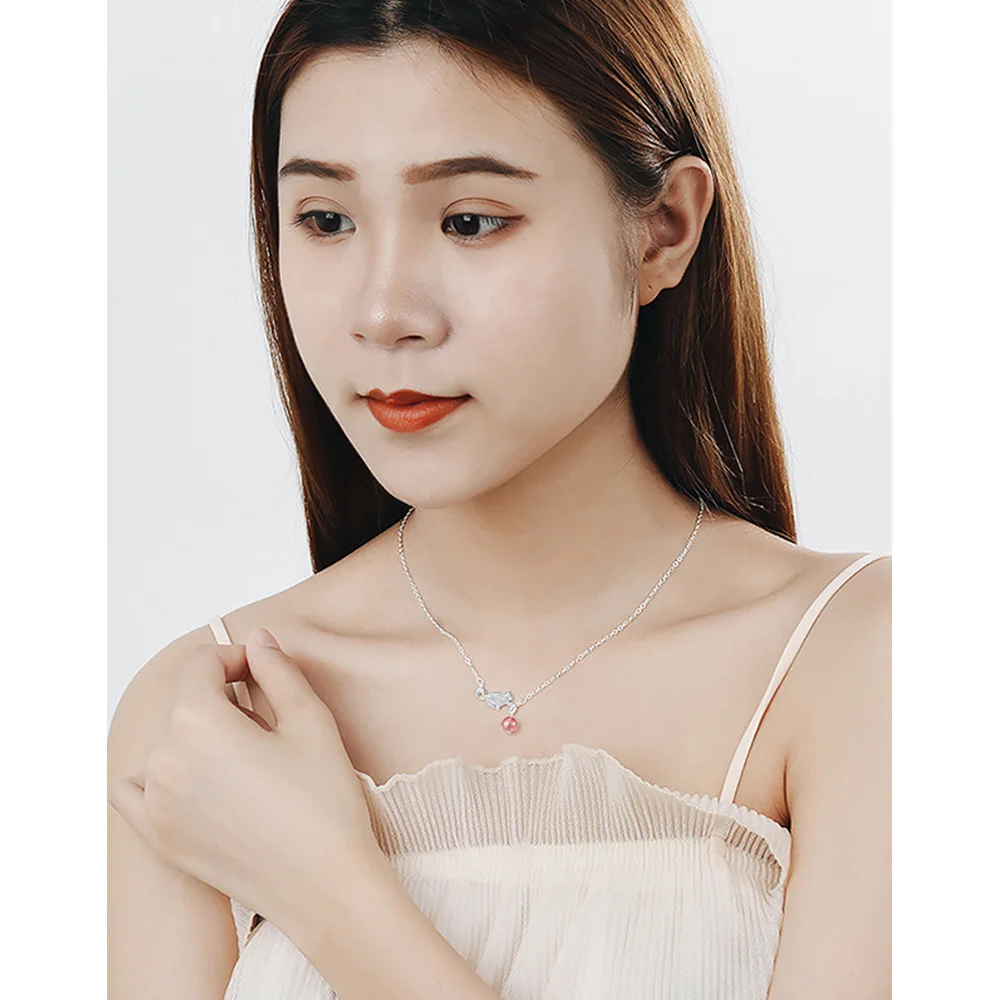 

Luxury 925 Sterling Silver Necklace Chain Cat Crystal Pendants Link Women Wedding Party Accessory Lucky Jewelry Gift