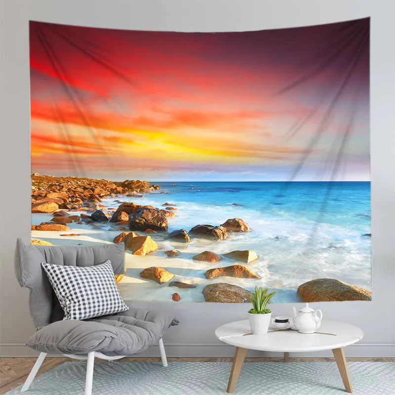 

Natural Picture Tapestry Landscape Gradient Sunset Background Home Decoration Wall Deco Cloth For Living Room Tablecloth Carpet