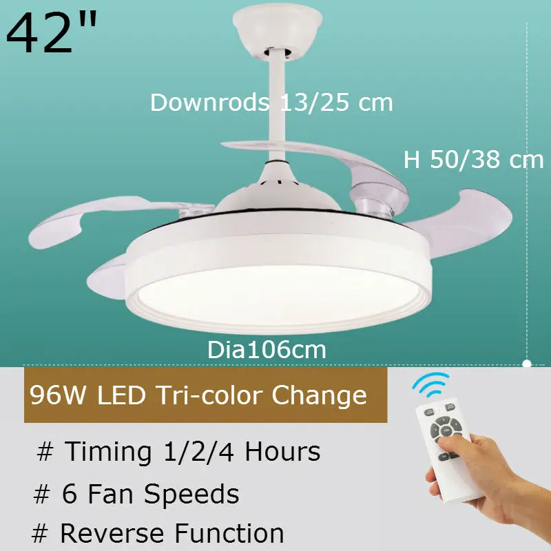 42-дюймовые невидимые потолочные вентиляторы с светильник кой и пультом