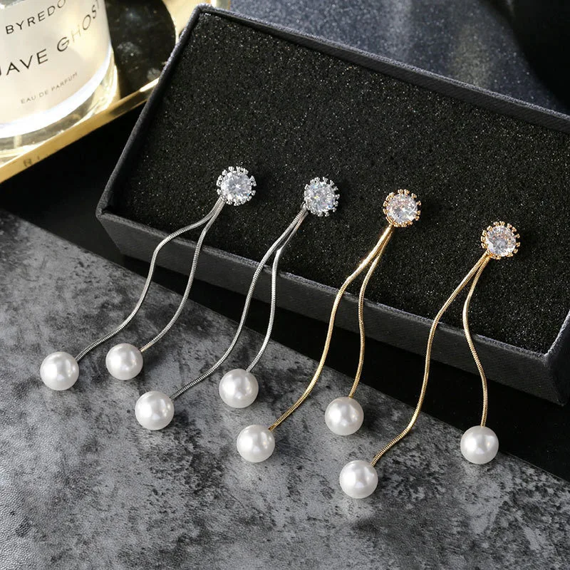 Модная Серебристая подвеска с искусственным жемчугом Длинная цепочка