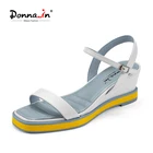 Donna-in2021 Летние босоножки из натуральной овечьей кожи; Босоножки на танкетке; Классическая элегантная женская обувь на платформе