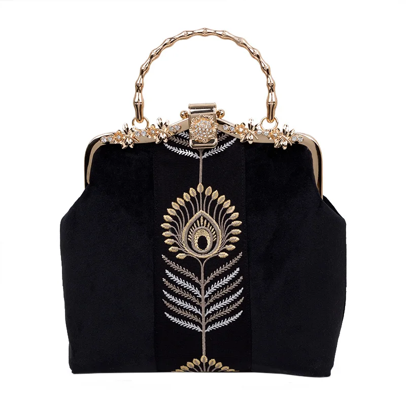 

2021 New Arrival Bird Bamboo Embroidery Vintage Handmade Fabric Needlework Material Kit Set Mouth Gold Metal Frame Women Handbag