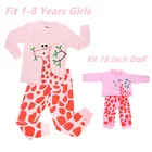 Пижамный комплект для девочек с изображением жирафа и оленя, 18 дюймов