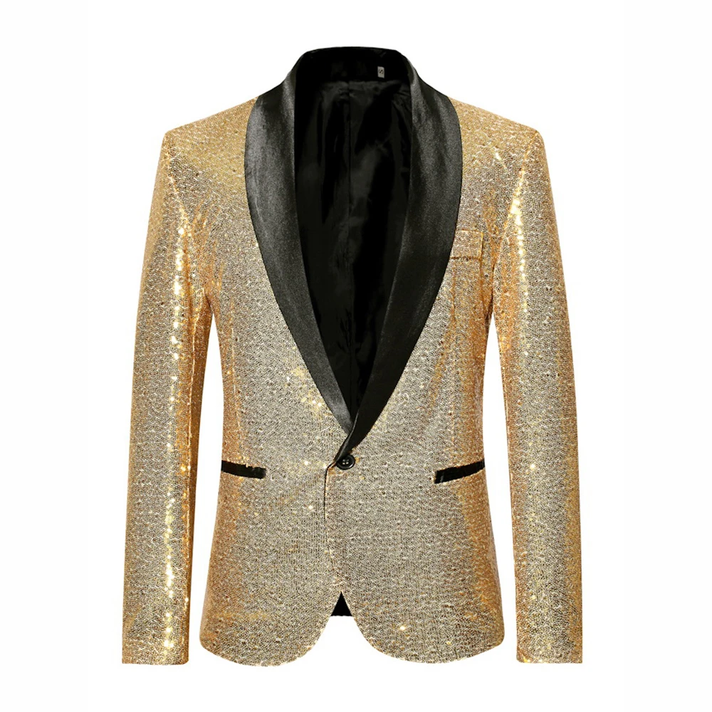 

Blazer Men Shiny Sequin Bling Glitter Suit Nightclub DJ Stage Men Blazers Prom Singers Costume Gold Blazer Suits for Men