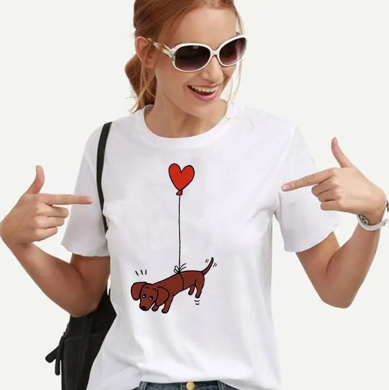 

Harajuku Shirt Short Sleeve Casual T Shirt Women Tops Funny Dachshund Pug Teckel Woman T-shirt Summer Cute Dog Tee Shirt Femme