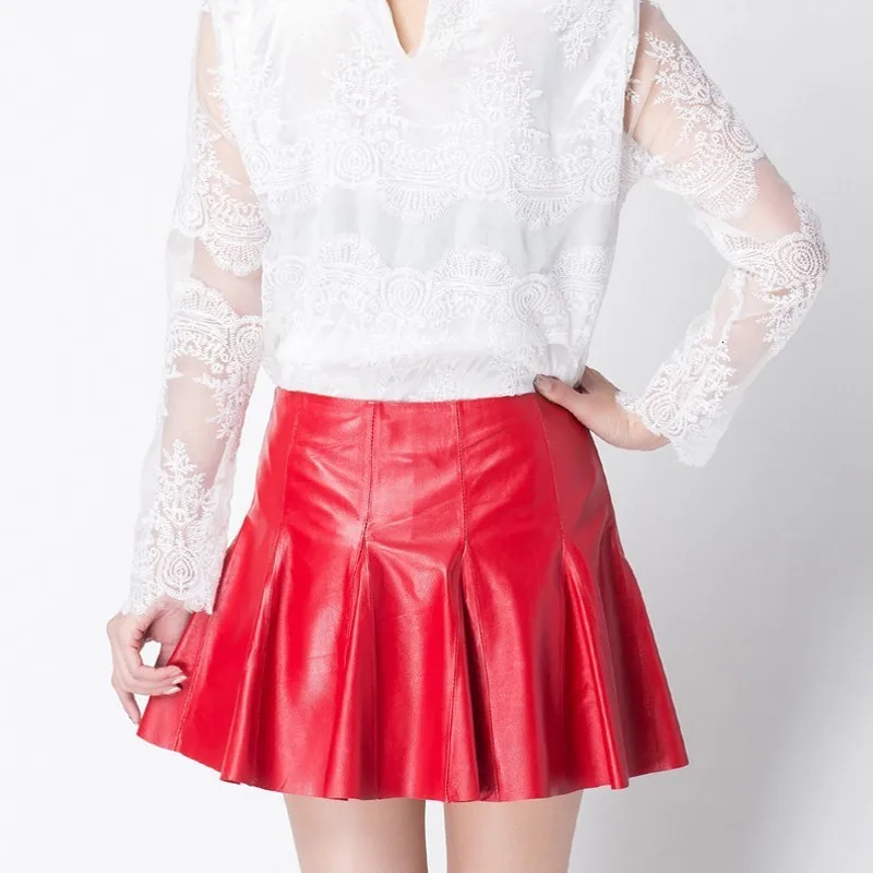 Мини-юбка женская плиссированная из натуральной овечьей кожи в европейском