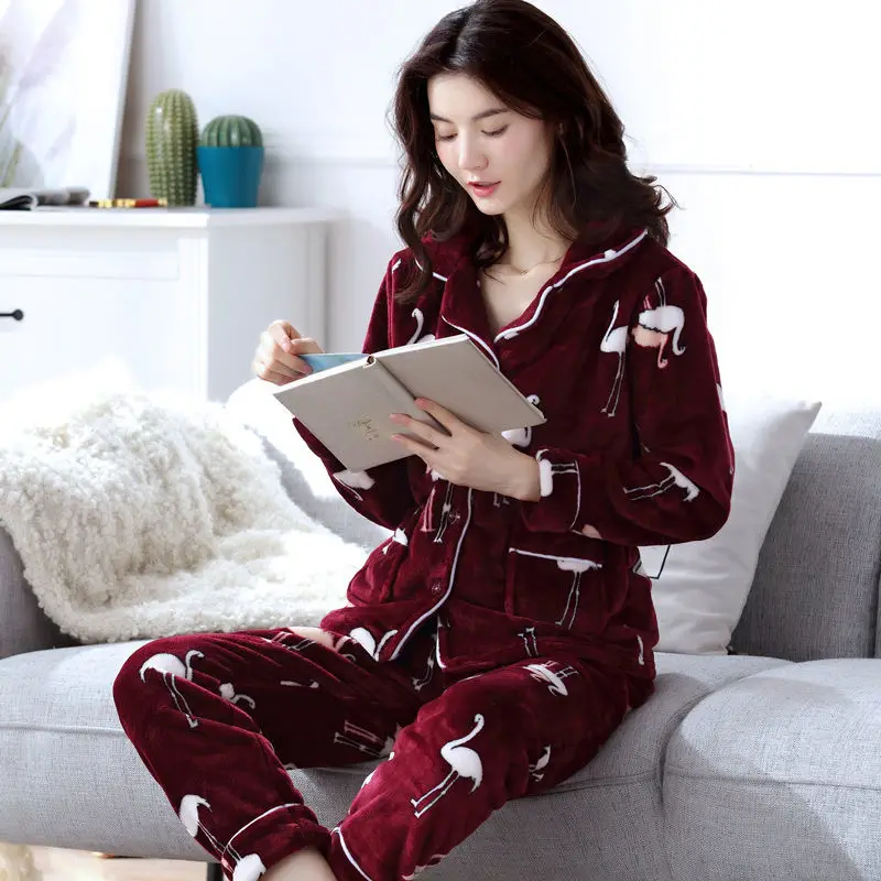 pijamas women sets Пижамы женские коралловые флисовые толстые фланелевые однотонные теплые пижамы женские толстые зимние домашние костюмы Пижамный костюм домашние пижамы XXL XXXL - Цвет: pijamas women sets
