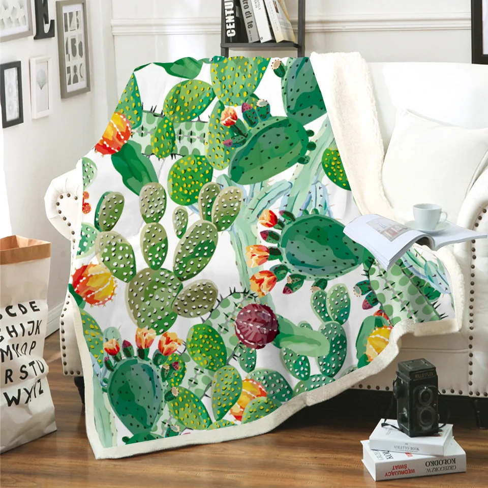 Мультяшные кактусы зеленые растения 3D цифровой принт утолщенные теплые шерпа