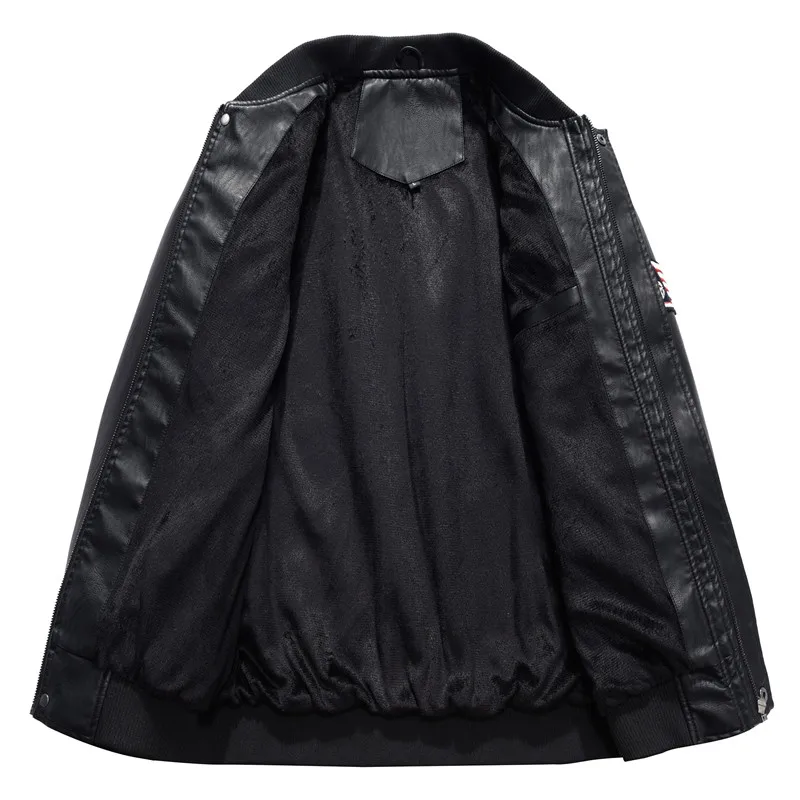 Мужская кожаная куртка черная повседневная из искусственной кожи с V образным