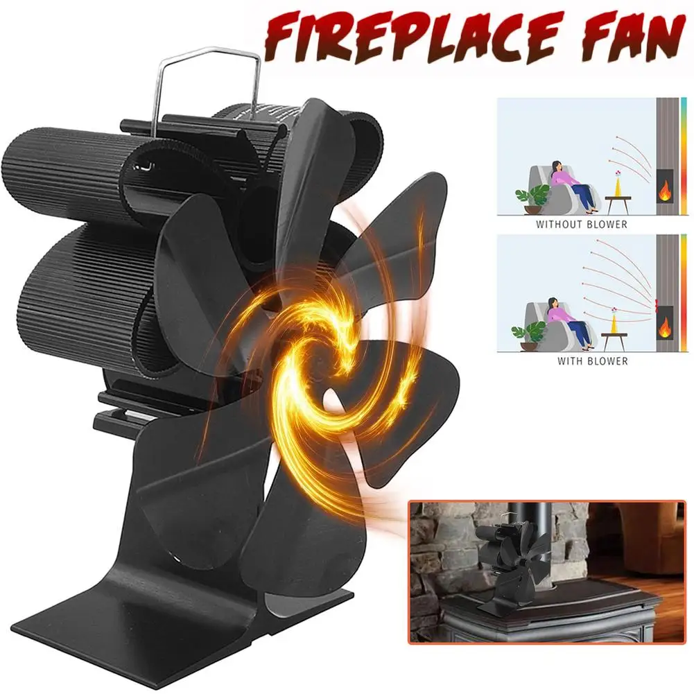 

6 Blade Upgraded Fireplace Fan Heat Powered Stove Hanging Fan Log Wood Burner Quiet Home Fireplace Efficient Heat Distribution