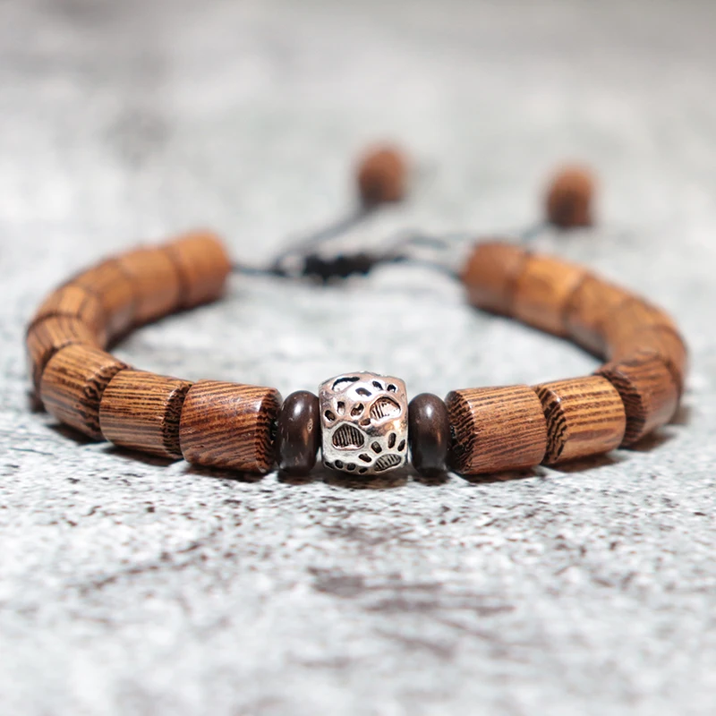 Браслет с деревянными бусинами венге в античном стиле мужской плетеный браслет