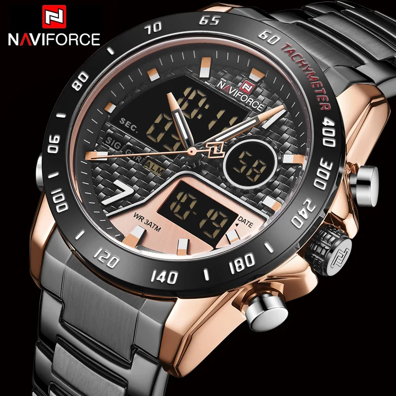 Часы наручные NAVIFORCE Мужские кварцевые модные полностью стальные