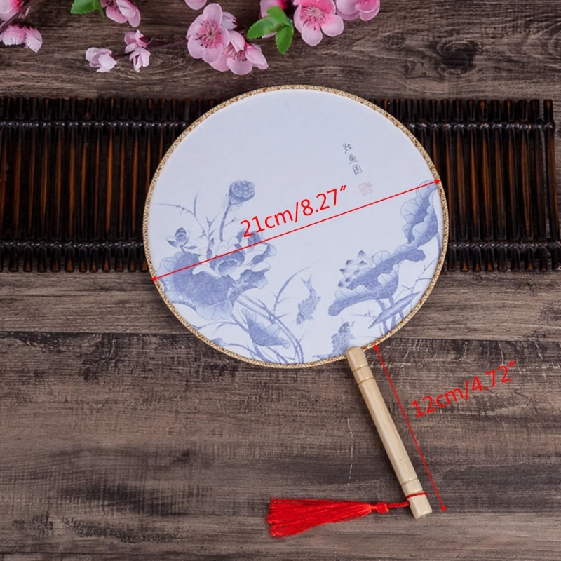 

Китайский античный цветочный узор птица Круглый Ручной Веер в ретро стиле двусторонний узор Китайская древняя классическая весло ручка M17D