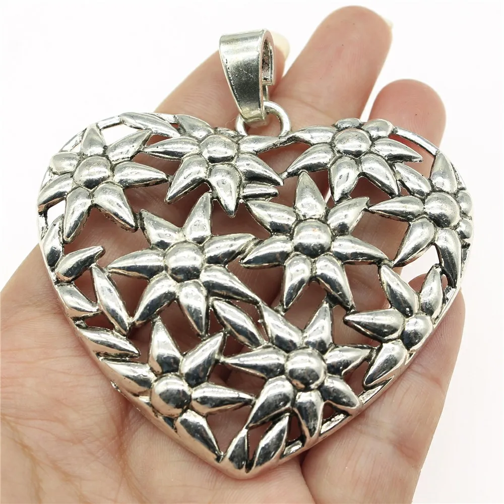 2 шт., посеребренные подвески в форме сердца, 72 х67 мм