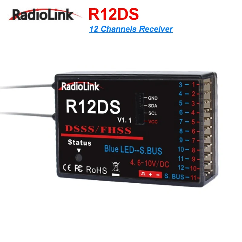 

Original RadioLink R12DS 2.4GHz 12CH DSSS & FHSS Receiver for RadioLink AT9 AT9S AT10 AT10II Transmitter Support For SBUS PWM