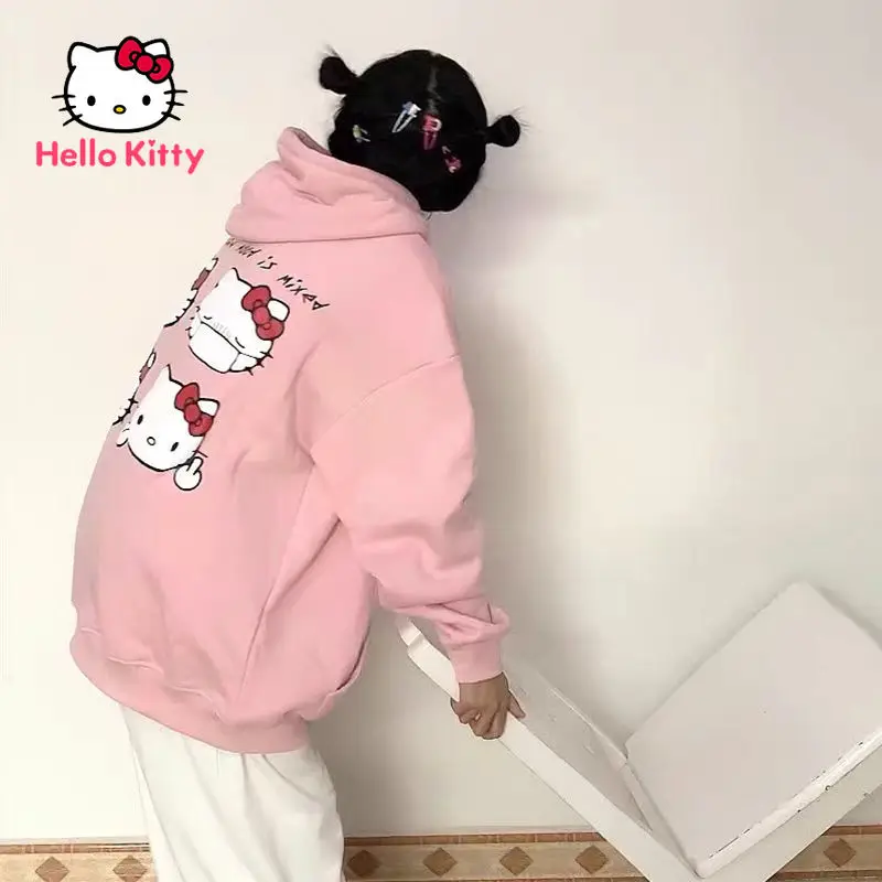 

Hello Kitty Hooded Sweater Men and Women Loose Casual Plus Cashmere Student Wild Couple Autumn and Winter Tops