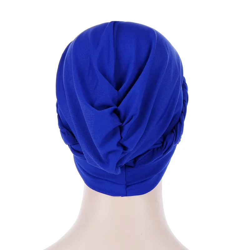

2020 New African Style Turban Hijab Muslim Hijab Caps Women Solid Braided Bandanas India Head Wrap Headwear Hair Accessories